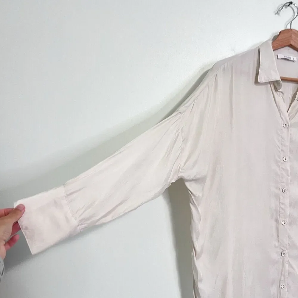 Dissh Oversized Satin Like Button Up Shirt Cream AU 12 US 8 Cupro Blend Neutral - Picture 6 of 12